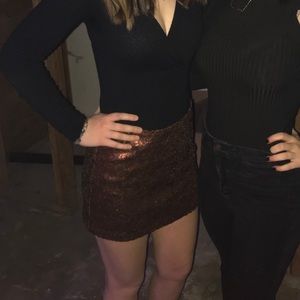 Sequin copper mini skirt